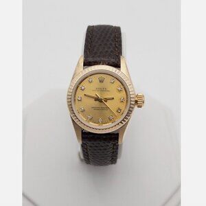 18k Yellow Gold ROLEX Oyster Perpetual FACTORY DIAMOND Ladies Watch